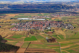 From the west in the district Spöck in Stutensee in the state Baden-Wuerttemberg, Germany