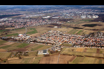 From the west in the district Neuthard in Karlsdorf-Neuthard in the state Baden-Wuerttemberg, Germany