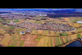 Panorama of the village from the west in the district Neuthard in Karlsdorf-Neuthard in the state Baden-Wuerttemberg, Germany