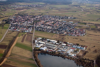 Aerial view of Spöck from the north in the district Neuthard in Karlsdorf-Neuthard in the state Baden-Wuerttemberg, Germany