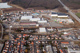 Industrial area on the highway in the district Karlsdorf in Karlsdorf-Neuthard in the state Baden-Wuerttemberg, Germany