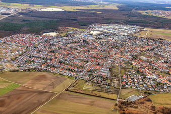 Aerial view of View of the town from the east in Forst in the state Baden-Wuerttemberg, Germany