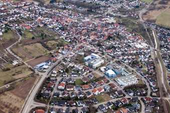 Aerial view of Alfred Delp Cultural Center and Bath in the district Ubstadt in Ubstadt-Weiher in the state Baden-Wuerttemberg, Germany