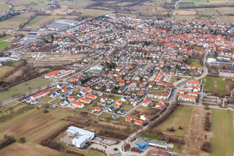 Town View of the streets and houses of the residential areas in the district Bad Mingolsheim in Bad Schoenborn in the state Baden-Wurttemberg