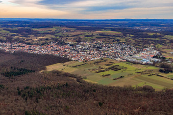 Aerial view of View of the town from the west in Östringen in the state Baden-Wuerttemberg, Germany