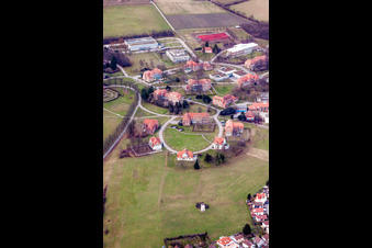 Aerial photograpy of Hospital grounds of the Clinic Psychiatric Centre North-Baden in Wiesloch in the state Baden-Wurttemberg, Germany
