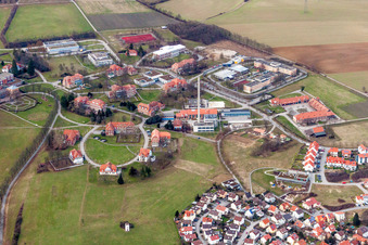 Oblique view of Hospital grounds of the Clinic Psychiatric Centre North-Baden in Wiesloch in the state Baden-Wurttemberg, Germany