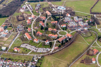Hospital grounds of the Clinic Psychiatric Centre North-Baden in Wiesloch in the state Baden-Wurttemberg, Germany from above