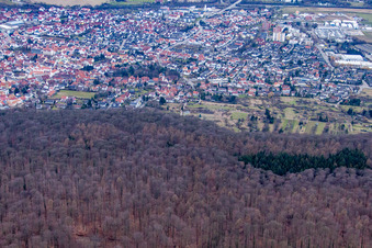 Aerial view of From the east in Nußloch in the state Baden-Wuerttemberg, Germany