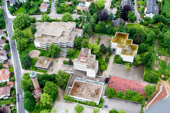 Aerial photograpy of SW, Reuchlin Gymnasium in the district Südweststadt in Pforzheim in the state Baden-Wuerttemberg, Germany