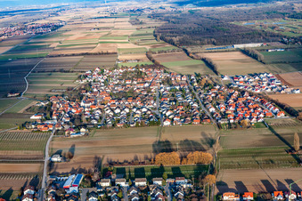 Aerial view of Town View of the streets and houses of the residential areas in Bornheim in the state Rhineland-Palatinate