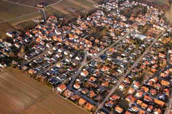 Aerial view of Mörlheimer Straße in Bornheim in the state Rhineland-Palatinate, Germany