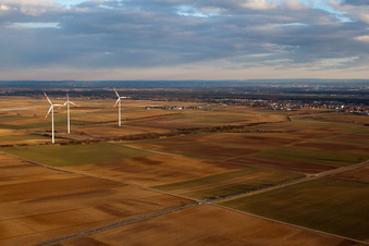 Wind turbines in Offenbach an der Queich in the state Rhineland-Palatinate, Germany