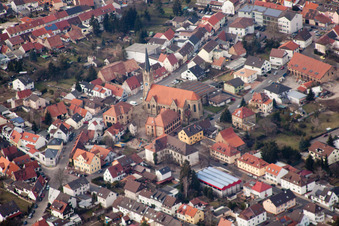 Aerial view of Guardian Angel Church in Brühl in the state Baden-Wuerttemberg, Germany