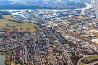 Rheinauhafen from the east in the district Rheinau in Mannheim in the state Baden-Wuerttemberg, Germany