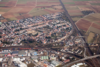 Aerial view of District Friedrichsfeld in Mannheim in the state Baden-Wuerttemberg, Germany