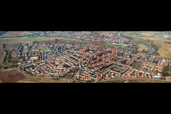 Panoramic perspective of Town View of the streets and houses of the residential areas in the district Seckenheim in Mannheim in the state Baden-Wurttemberg, Germany
