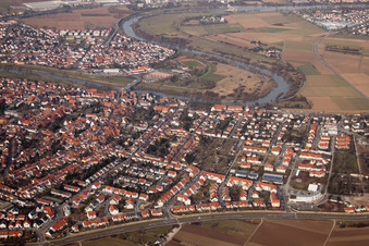 Aerial view of District Seckenheim in Mannheim in the state Baden-Wuerttemberg, Germany