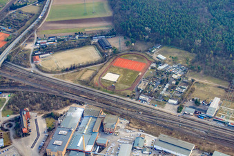 Aerial view of Sports fields of TV 1892 Friedrichsfeld, Riding and Driving Club Mannheim- Friedrichsfeld eV and FC Germania in the district Friedrichsfeld in Mannheim in the state Baden-Wuerttemberg, Germany