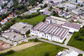 Aerial view of Industrial estate and company settlement Dennigstrasse mit Versandhaus Wenz in Pforzheim in the state Baden-Wurttemberg