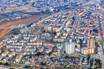 Aerial view of North at the cemetery in Schwetzingen in the state Baden-Wuerttemberg, Germany