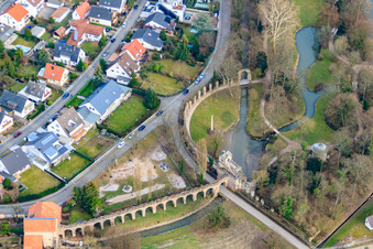 Aerial view of Roman water fort in the Schwetzingen Palace Park in Schwetzingen in the state Baden-Wuerttemberg, Germany