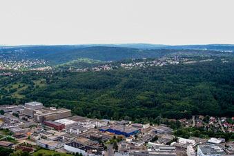 Industrial area from the north in the district Brötzingen in Pforzheim in the state Baden-Wuerttemberg, Germany