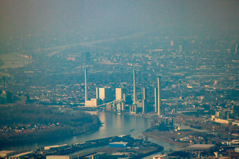 Large power plant with new construction of Unit 6 in the district Neckarau in Mannheim in the state Baden-Wuerttemberg, Germany