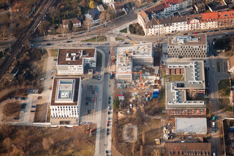 Project EASTSITE of BAU Bauträgergesellschaft mbH in the district Neuostheim in Mannheim in the state Baden-Wuerttemberg, Germany from the plane