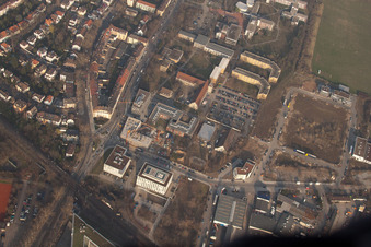 Aerial view of Konrad Zuse Ring in the district Neuostheim in Mannheim in the state Baden-Wuerttemberg, Germany