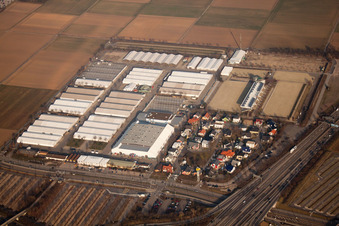 Aerial view of May Market grounds in the district Neuostheim in Mannheim in the state Baden-Wuerttemberg, Germany