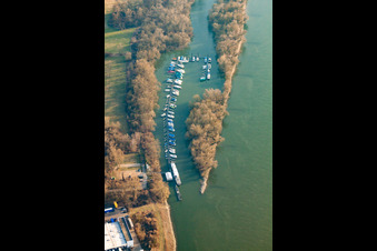 Motorboat harbor in the district Rheinau in Mannheim in the state Baden-Wuerttemberg, Germany
