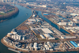 Rheinauhafen in the district Rheinau in Mannheim in the state Baden-Wuerttemberg, Germany from the plane