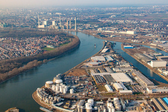 Bird's eye view of Rheinauhafen in the district Rheinau in Mannheim in the state Baden-Wuerttemberg, Germany