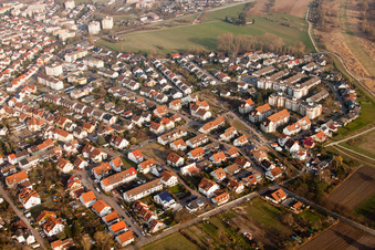 Oblique view of District Rohrhof in Brühl in the state Baden-Wuerttemberg, Germany