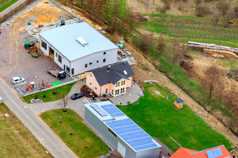 Oblique view of Industrial estate An der Ahlmühle, Bähr Weinbautechnik GmbH in Ilbesheim bei Landau in the state Rhineland-Palatinate, Germany