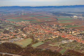 Aerial photograpy of Bienwaldstadt from the southeast in Kandel in the state Rhineland-Palatinate, Germany