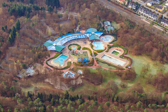 Aerial view of Water park Wörth am Rhein in Wörth am Rhein in the state Rhineland-Palatinate, Germany