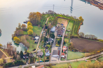 Commercial peninsula on Schauffele Lake in Wörth am Rhein in the state Rhineland-Palatinate, Germany