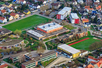 Aerial photograpy of Community Center, Tullahalle and Tullaschule in the district Maximiliansau in Wörth am Rhein in the state Rhineland-Palatinate, Germany