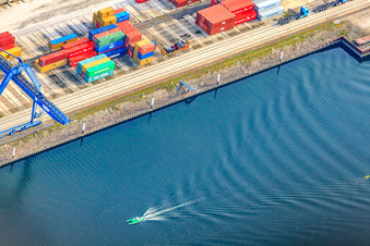 Aerial view of CONTARGO In the Karlsruhe Rhine port on Nordbeckenstraße in the district Mühlburg in Karlsruhe in the state Baden-Wuerttemberg, Germany