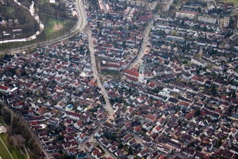 Aerial photograpy of Holy Spirit Church in the district Daxlanden in Karlsruhe in the state Baden-Wuerttemberg, Germany
