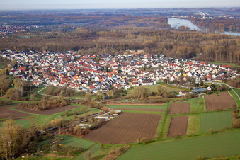 Aerial view of From the northeast in the district Neuburgweier in Rheinstetten in the state Baden-Wuerttemberg, Germany