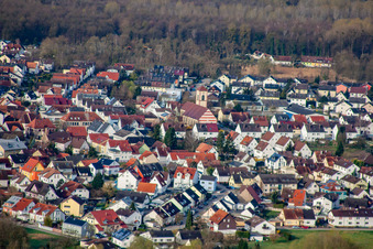 Aerial photograpy of From the east in the district Neuburgweier in Rheinstetten in the state Baden-Wuerttemberg, Germany