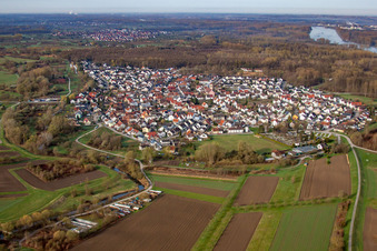Aerial photograpy of From the northeast in the district Neuburgweier in Rheinstetten in the state Baden-Wuerttemberg, Germany