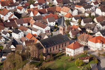 Aerial photograpy of Town View of the streets and houses of the residential areas in the district Neuburgweier in Au am Rhein in the state Baden-Wurttemberg