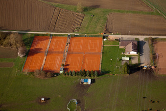 Aerial view of Tennis court in the district Illingen in Elchesheim-Illingen in the state Baden-Wuerttemberg, Germany