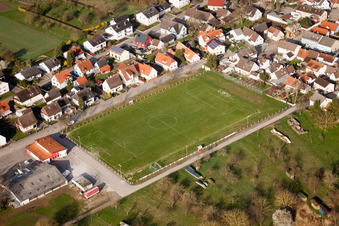 Aerial view of Sports field in the district Illingen in Elchesheim-Illingen in the state Baden-Wuerttemberg, Germany