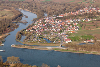 Aerial view of Riparian areas along the river mouth of the Sauer river in Munchhausen in Grand Est, France