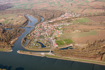Aerial photograpy of Riparian areas along the river mouth of the Sauer river in Munchhausen in Grand Est, France